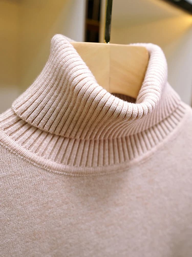 Pull pour femmes hiver épaissir col roulé mince tricot pull nouveau chaud en peluche velours doublé 