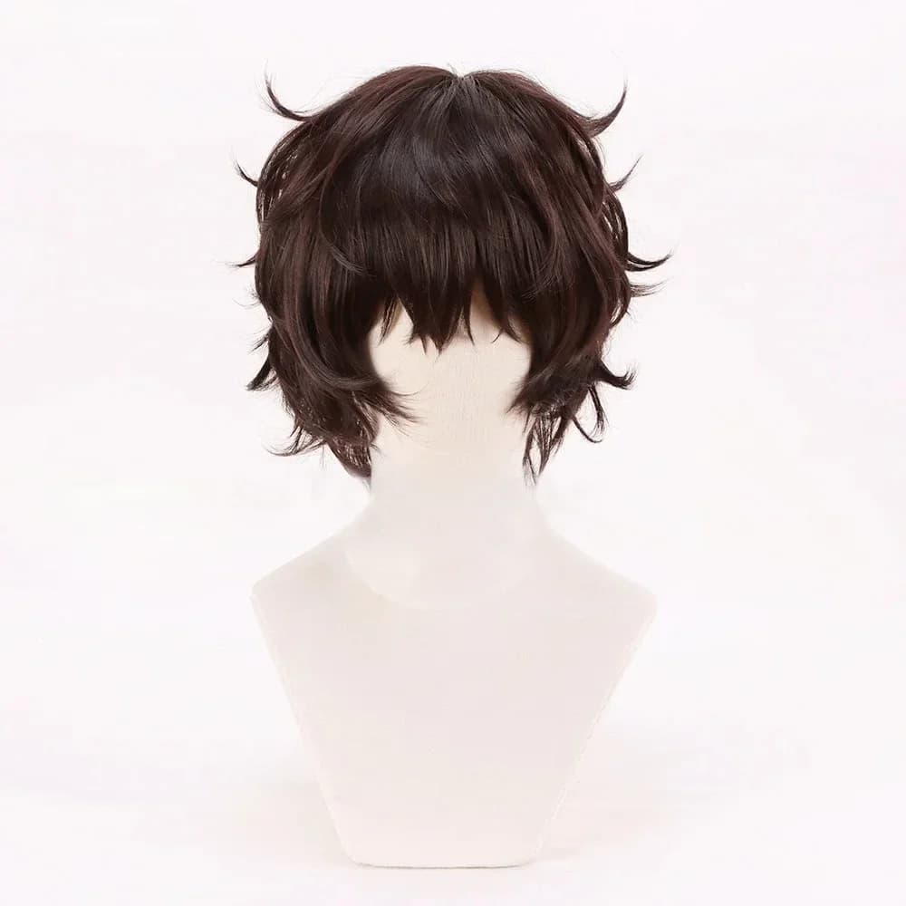Anime Dazai Osamu perruque Cosplay brun foncé court bouclés Dazai Osamu Cosplay perruque résistant à