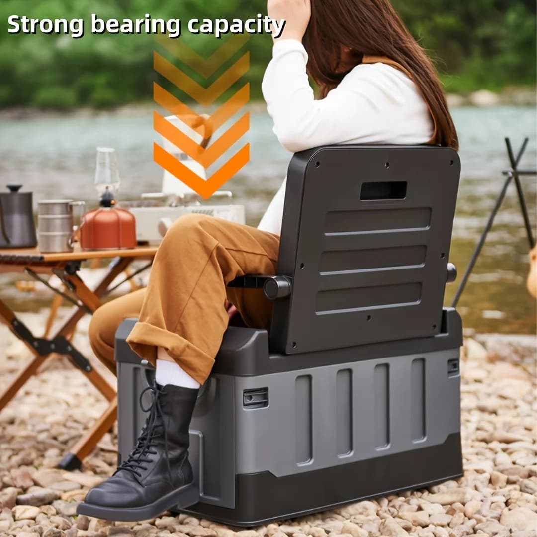 Tabouret de rangement pliable pour l'extérieur avec dossier ergonomique - Siège portable pour le cam