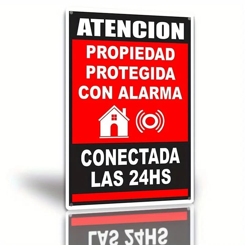Panneau d'avertissement pour système d'alarme en métal - Décoration murale de sécurité espagnole, pl