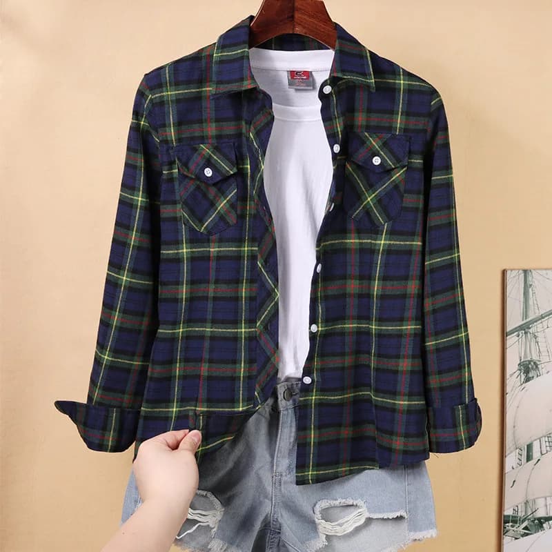 Nouvelles chemises à carreaux pour femmes M-5XL chemisier en coton pour femmes à manches longues che