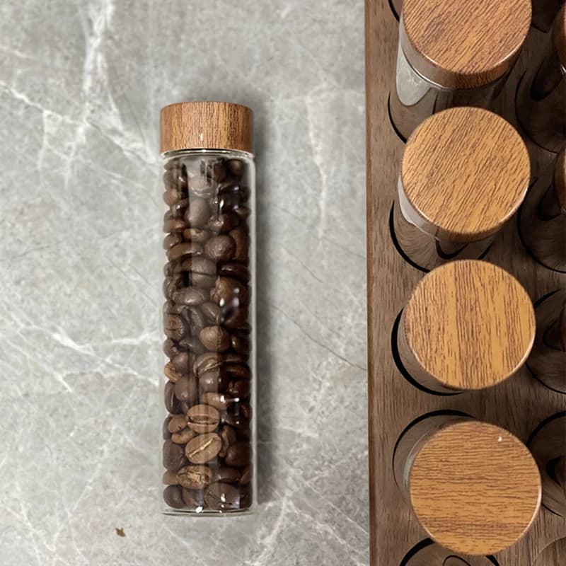 Tube de stockage de grains de café, doseur unique en verre 17g 22g, récipient à base de noix avec en