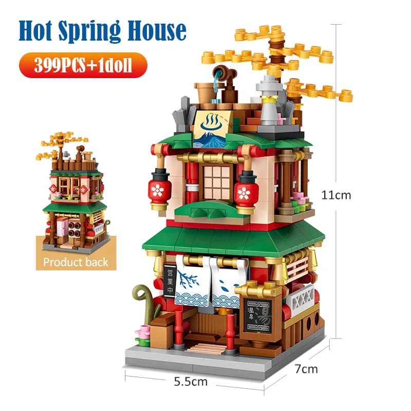 Mini City Street View, magasin de nouilles, blocs de construction de maison 4 en 1, Architecture jap