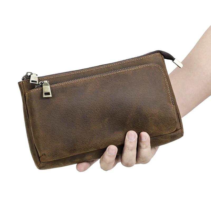 CONTACT'S Pochette Homme en Cuir Véritable, Sac à Main Design, Portefeuille Long, Sac de Voyage pour