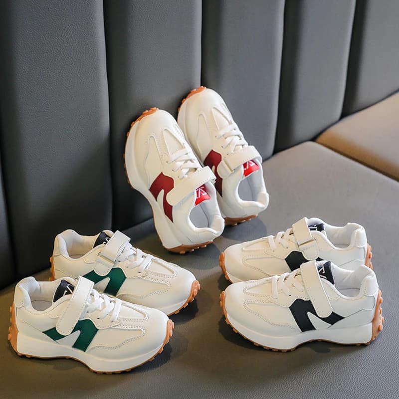Chaussures de tennis plates en cuir PU pour enfants, baskets pour tout-petits, chaussures respirante