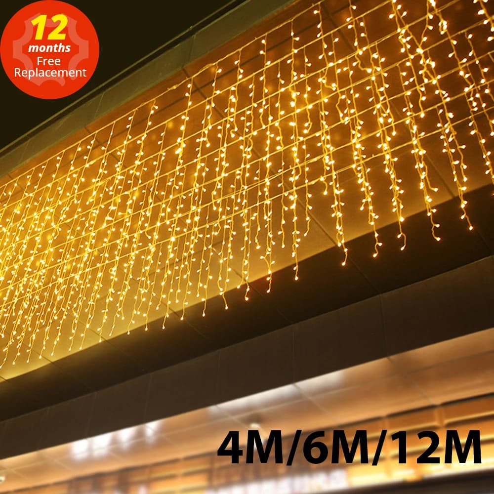 4/6/12M Guirlande lumineuse de glaçons, 220V, pour noël, décoration extérieure, rideau, pour nouvel 