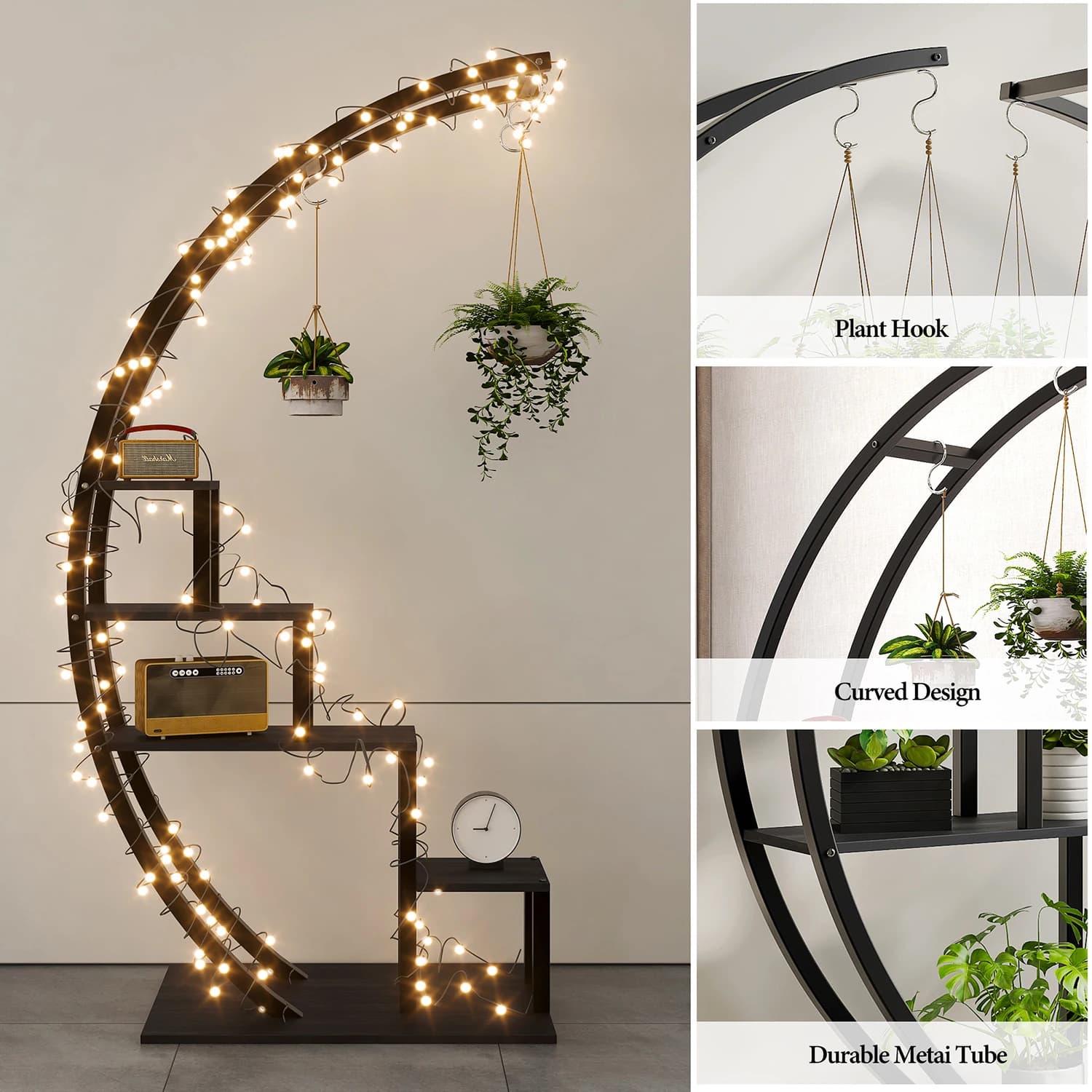 Support pour plantes à fleurs à 5 niveaux d'intérieur, paquet de 2 étagères pour plantes demi-lune, 