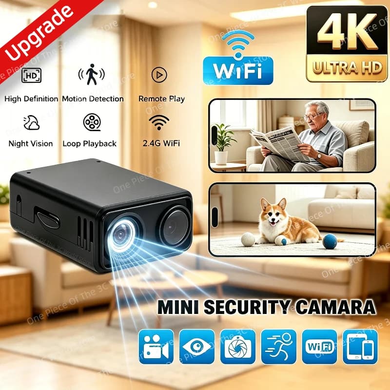 Caméra de sécurité WiFi 4K avec batterie de secours, emplacement pour carte TF, surveillance intérie