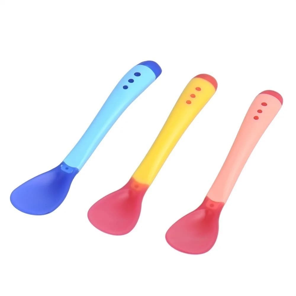 Cuillère en silicone pour enfants, 3 pièces/ensemble, détection de la température de sécurité, couve