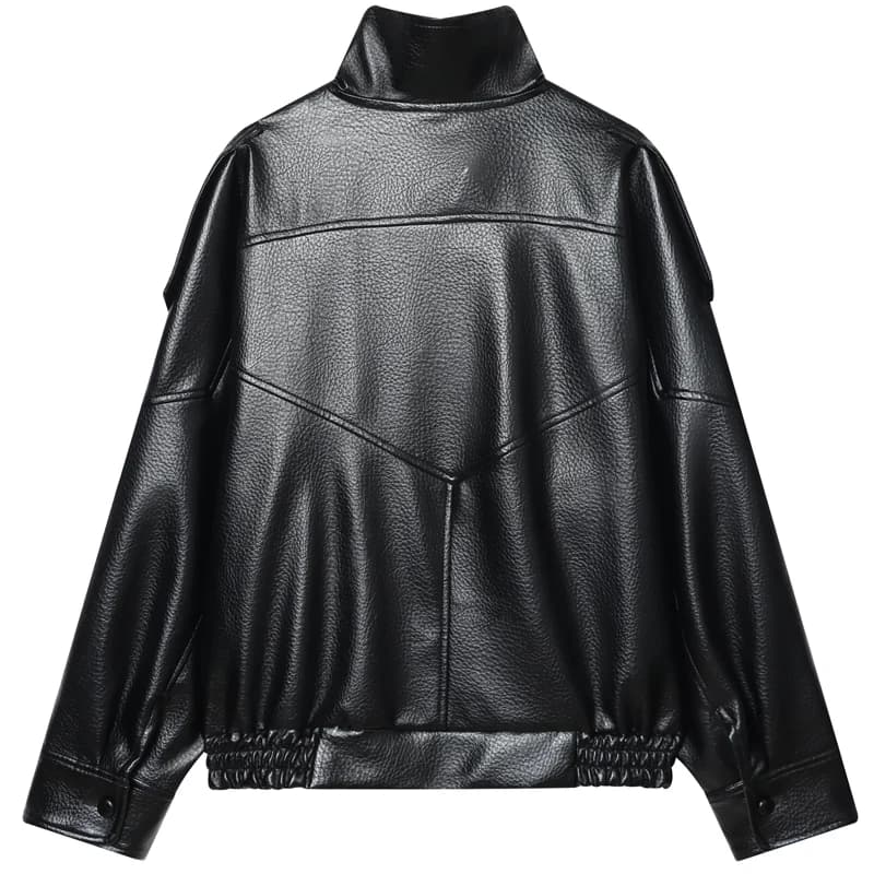 HXAO Faux cuir noir vestes pour femme nouveauté recadrée surdimensionné Bomber veste fermeture éclai