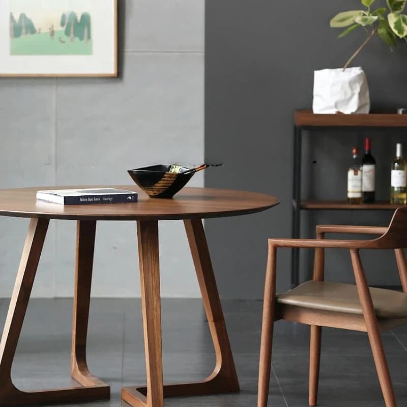 Table à manger ronde domestique en bois massif, bureau de vente simple et moderne,