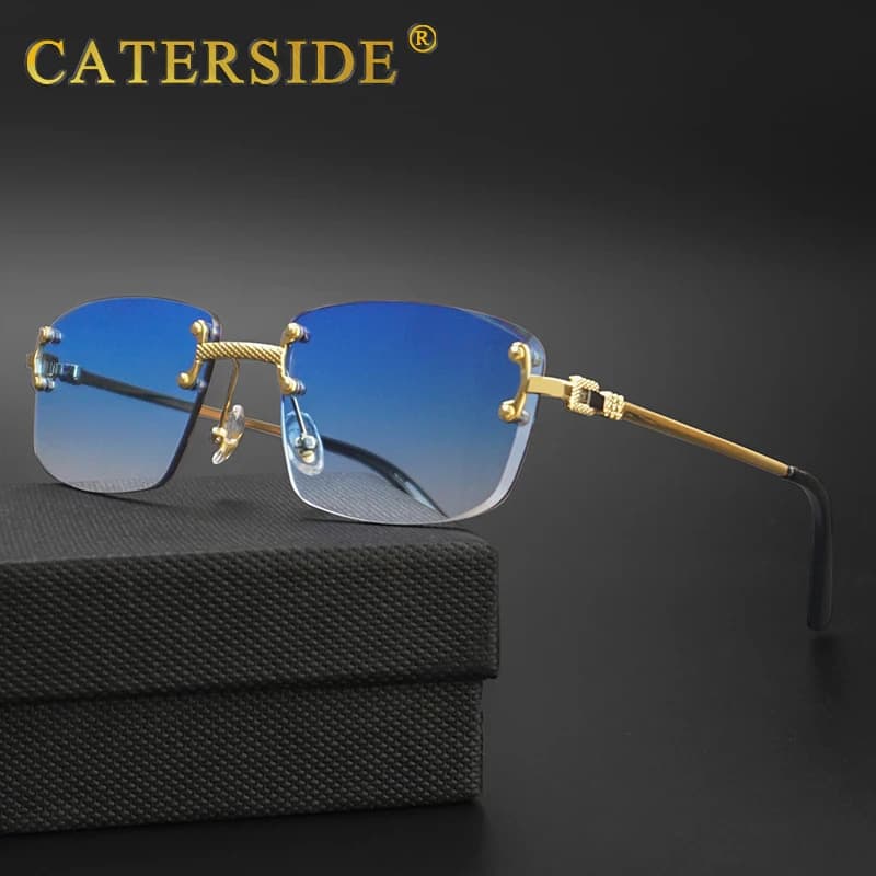 CATERSIDE-Lunettes de soleil carrées sans monture pour hommes et femmes, rétro, UV400, petit nickel 
