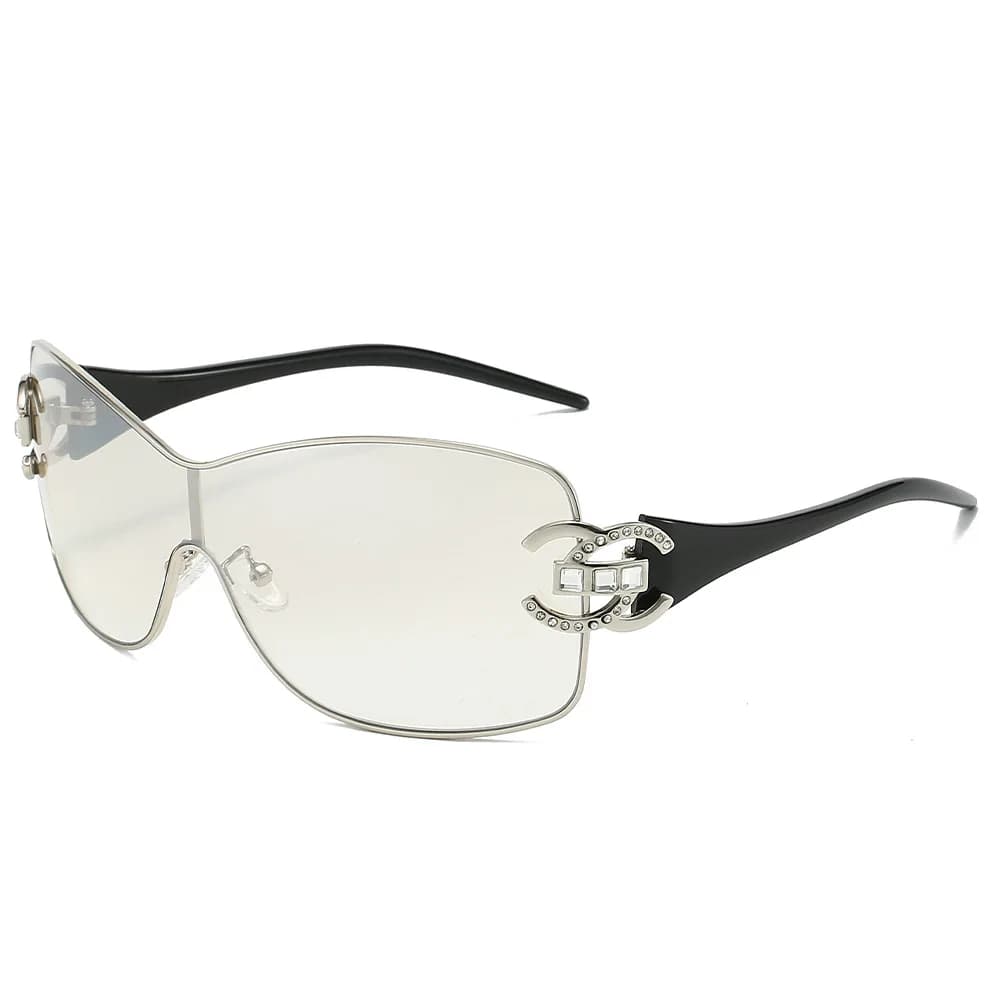 Lunettes de soleil de luxe surdimensionnées en diamant, une pièce, Punk, Vintage, pour femmes et hom