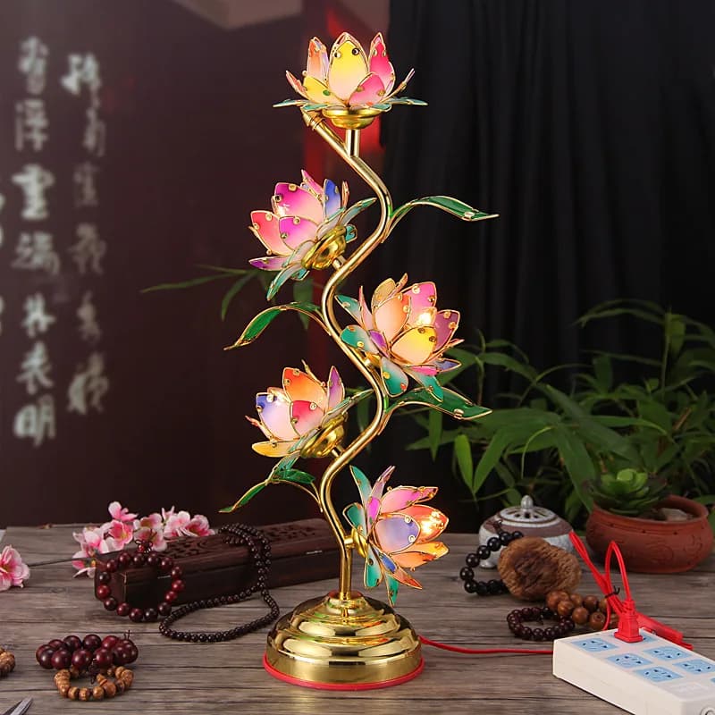 Lampe Lotus, Lampe Bouddhiste, Forme en S, Hauteur 61 cm, pour Temple et Usage Domestique