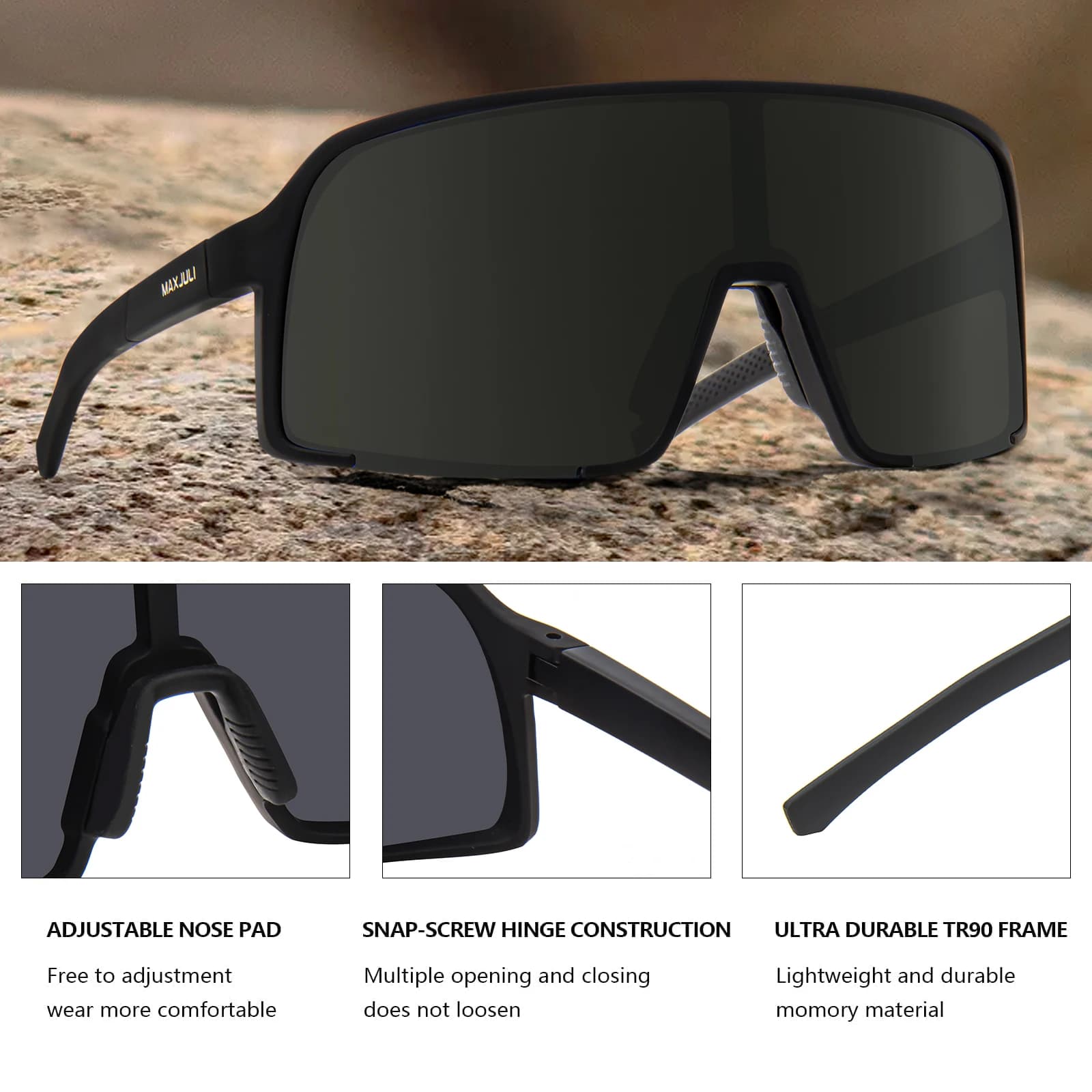 MAXJULI lunettes de soleil polarisées pour hommes femmes, coupe-vent Sports de plein air cyclisme co