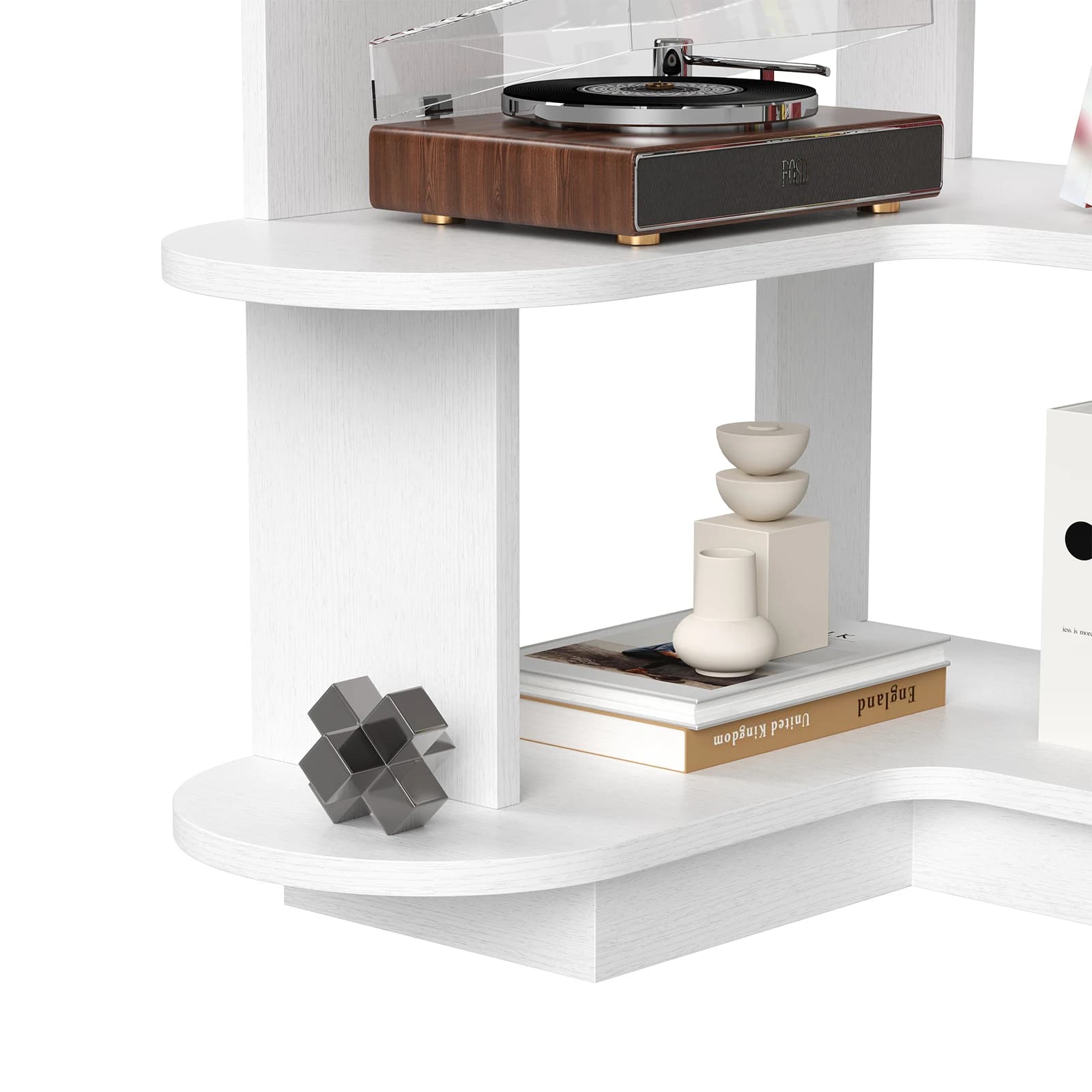 Bibliothèque d'angle Farini – Blanc, étagère de rangement peu encombrante pour le salon et le bureau
