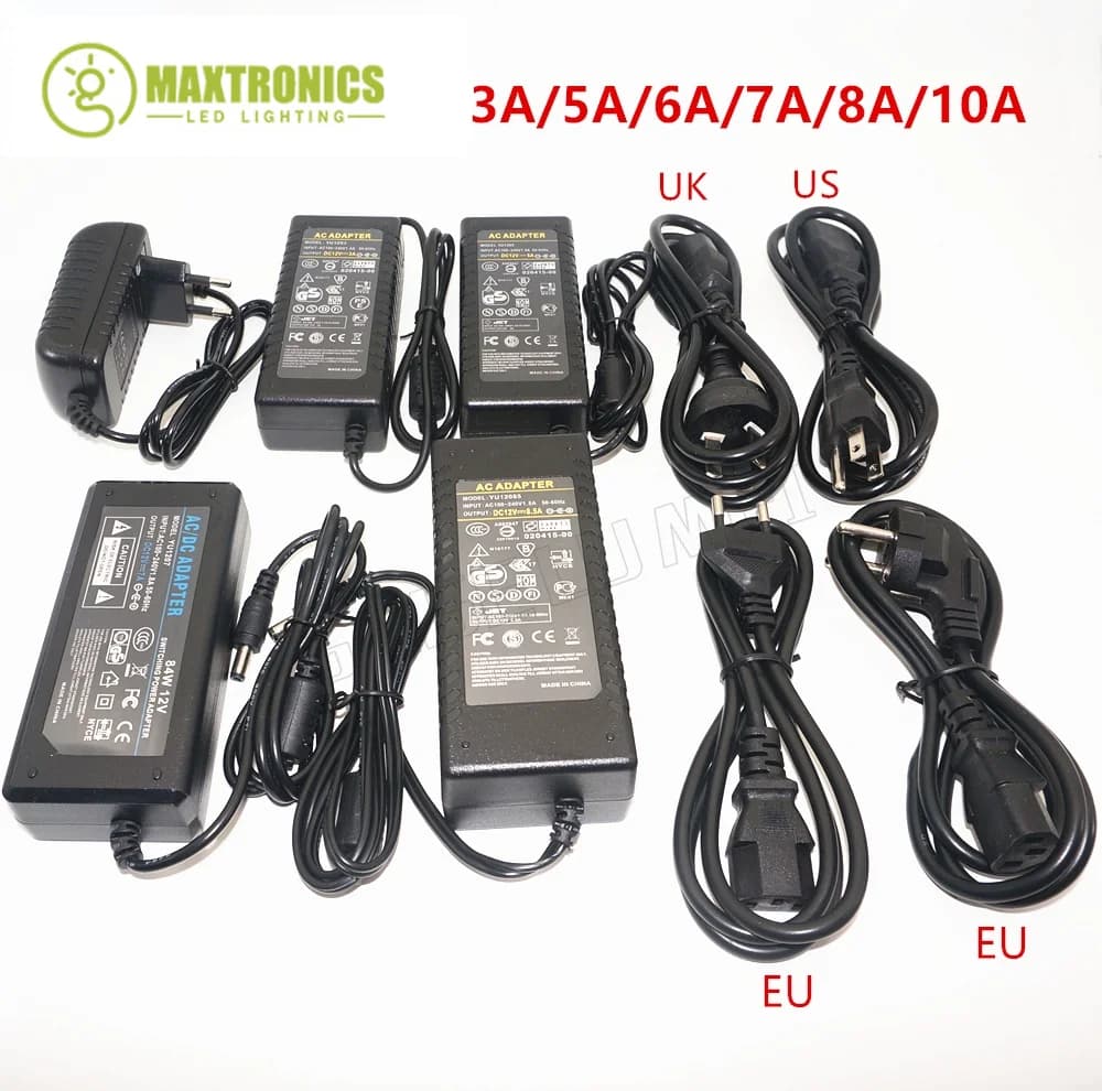 Adaptateur d'alimentation LED pour lampe à bande LED, prise de pilote, DC 5V, DC 12V, DC 24V, 1A, pi