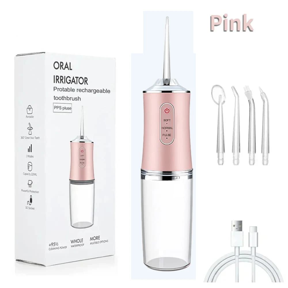 Irrigateur buccal Portable, fil dentaire à Jet d'eau, Rechargeable par USB, cure-dents, 4 pointes de