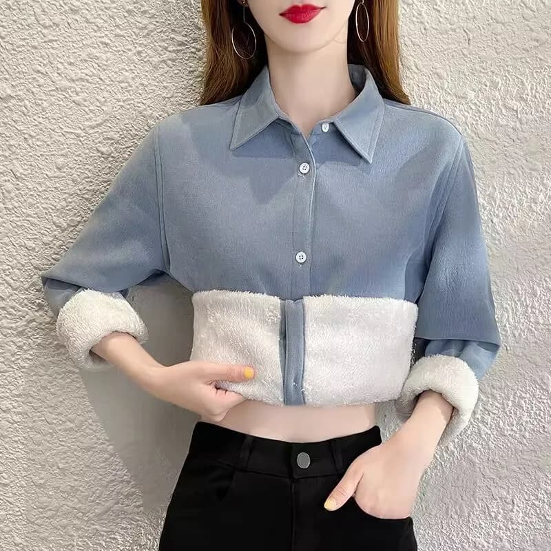 Chemise en Velours Côtelé à Manches sulfpour Femme, Vêtement Chaud et Décontracté, de Couleur Unie, 