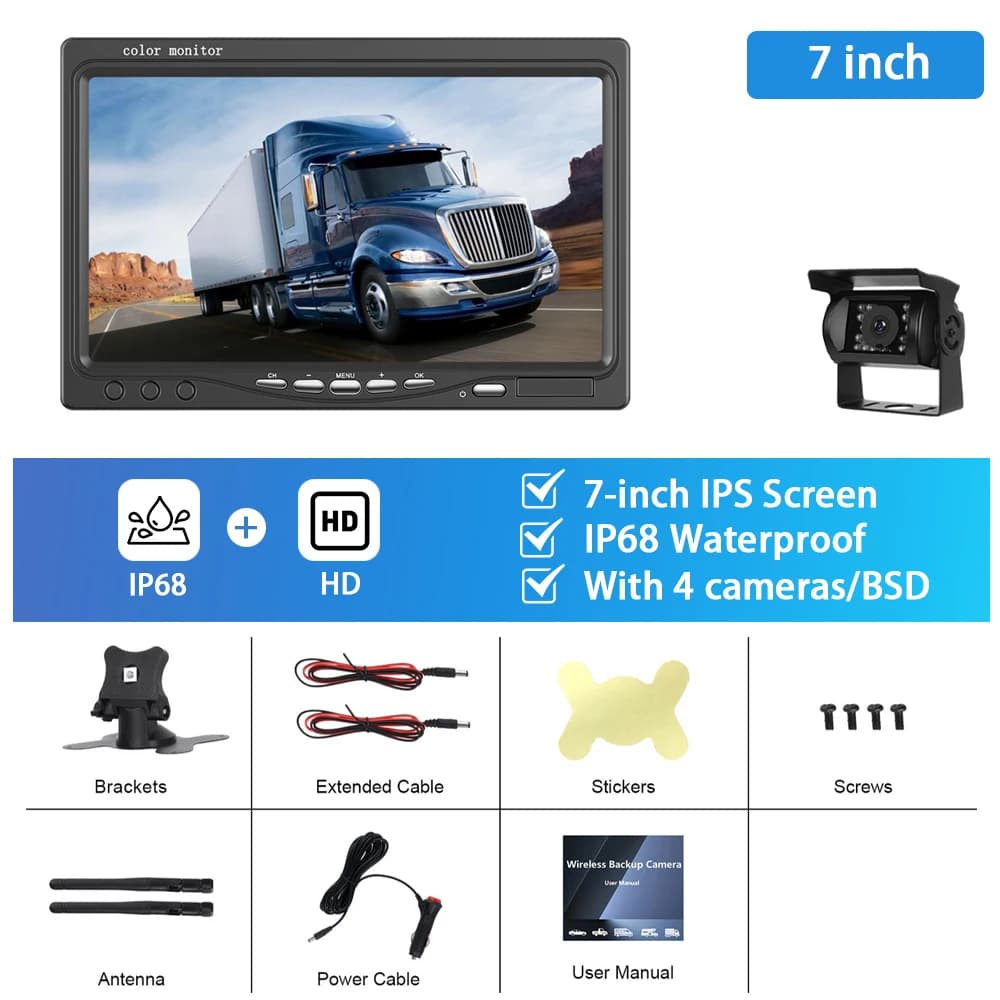 Podofo 7 ''IPS écran voiture moniteur sans fil caméra de recul Anti-interférence étanche infrarouge 