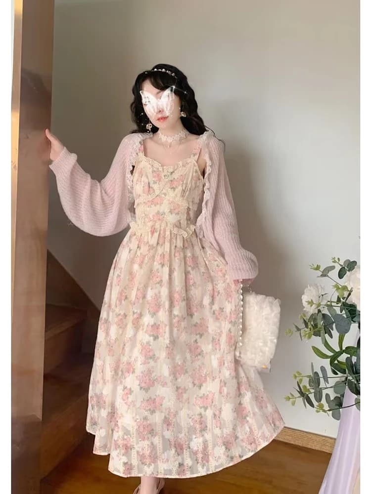 Robe mi-longue sans bretelles pour femmes, Vintage, imprimé Floral, Style français, tenue de soirée 