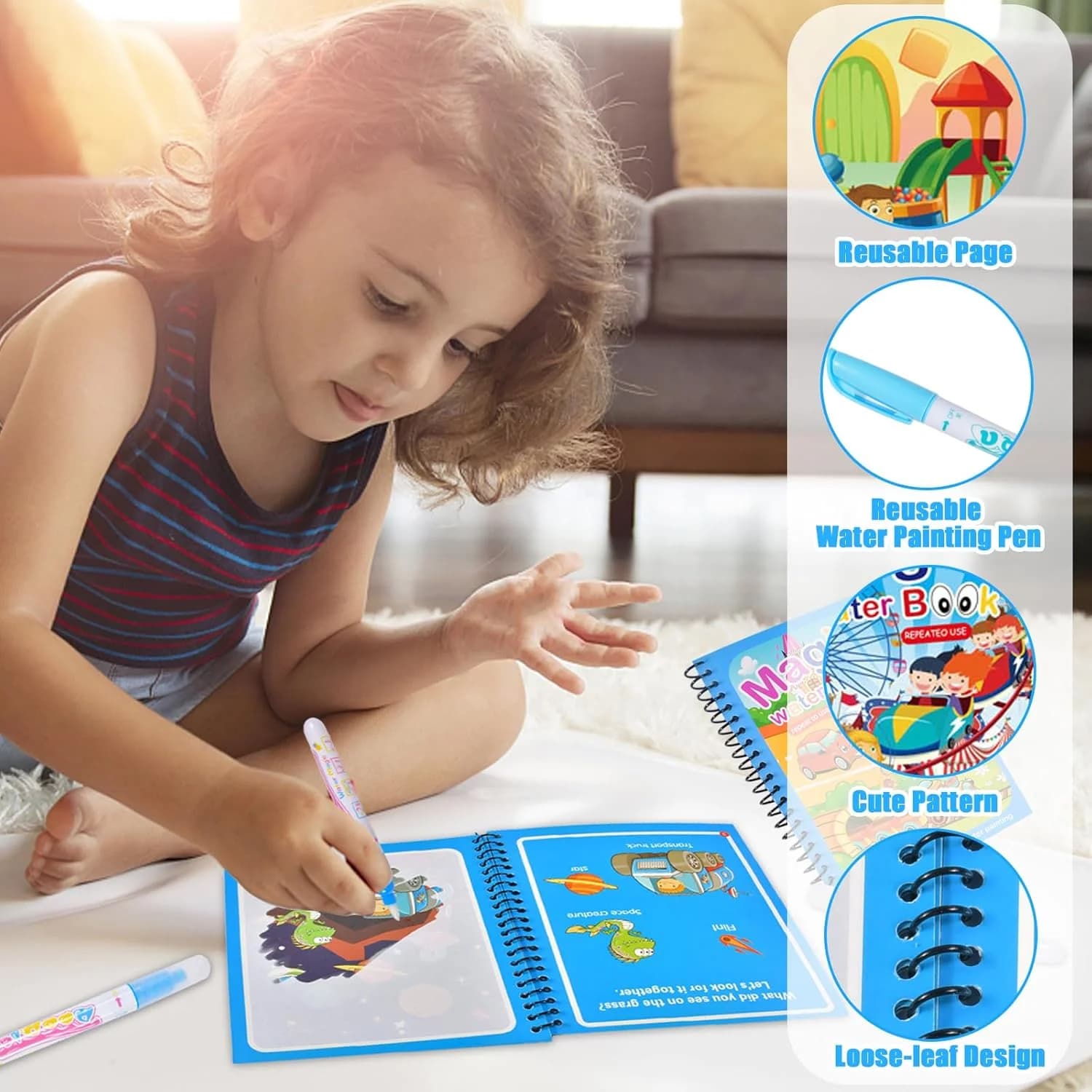 Livre magique de dessin à l'eau, jouet Montessori réutilisable pour enfants, livre de coloriage avec