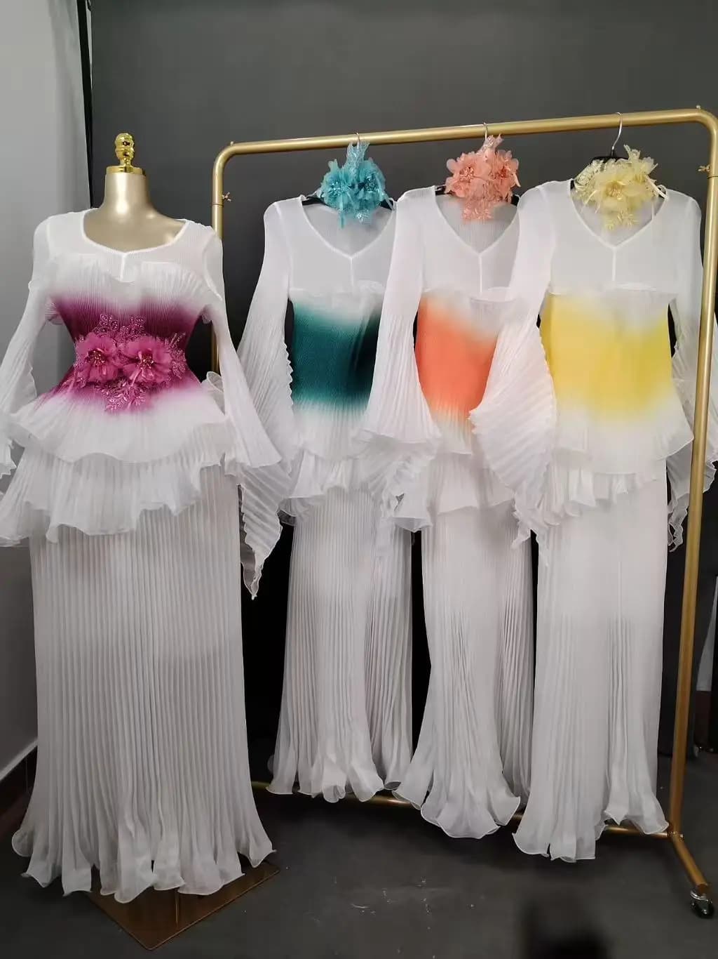 Miyake plissé Organza nouveau changement progressif soleil plissé épissage irrégulier grande taille 