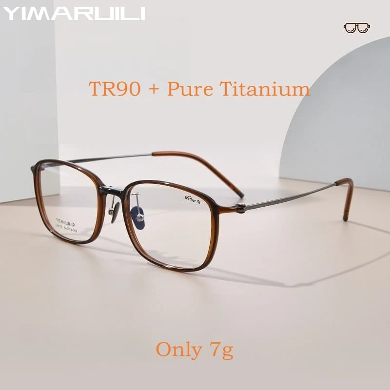YIMARUILI Ultra-léger mode TR90 lunettes hommes pur titane décoration rétro rond optique Prescriptio