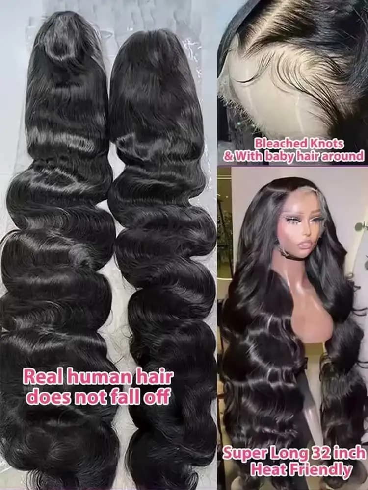 40 42 pouces 250% Wear And Go perruques sans colle vague de corps perruques de cheveux humains 13x4 