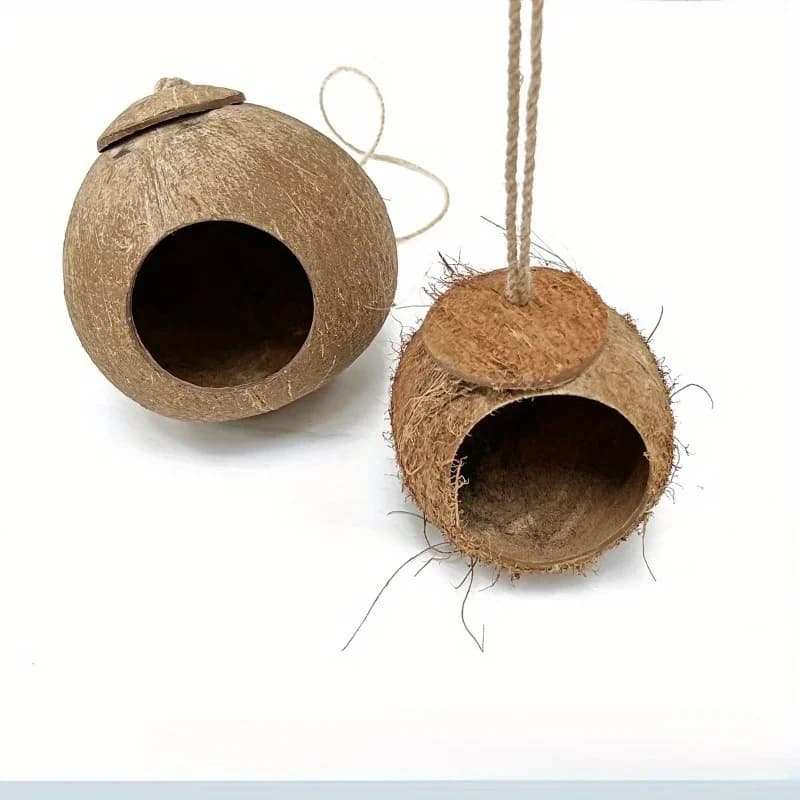 Nid d'oiseau en coquille de noix de coco naturelle, 1 pièce, avec lanière suspendue, pour perroquet,