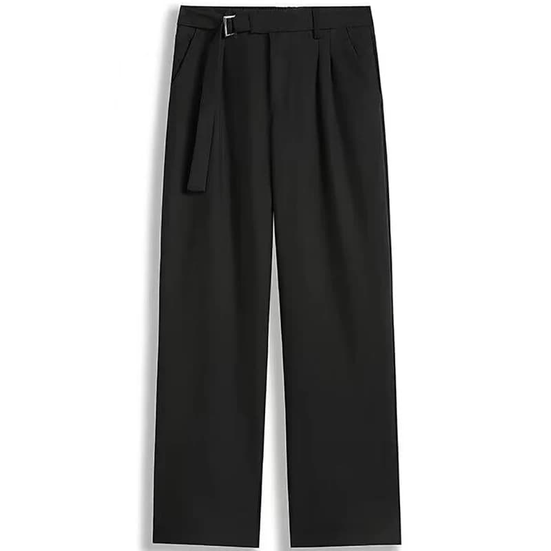 Pantalon de Costume Homme Taille Haute Printemps-Été, Coupe Droite Ample et Décontractée, Jambe Larg