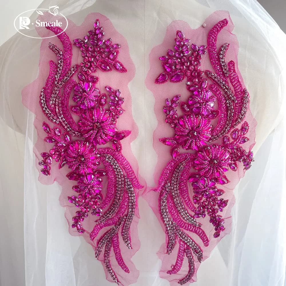 1 paire multicolore cousu à la main verre perceuse miroir fleurs scintillant strass ceintures épaule