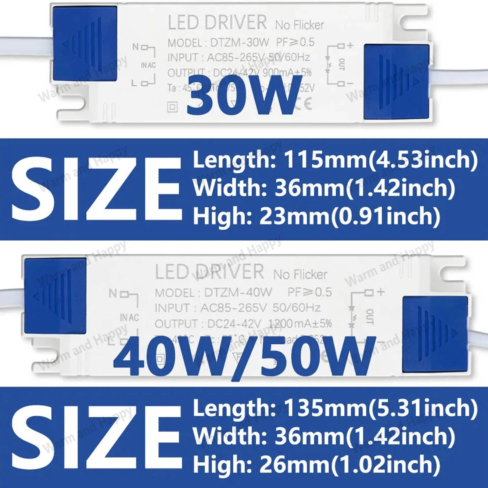 Adaptateur d'alimentation LED 10W 20W 30W 40W 50W, transformateurs d'éclairage DC24-42V AC85-265V, p