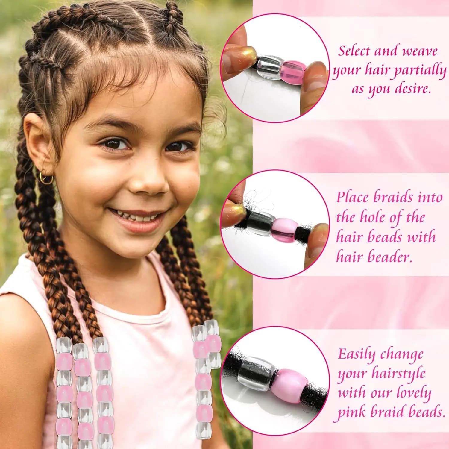 Perles de cheveux Dreadlock de couleur jaune, Rose et Rose rouge, accessoires de tresses mignons ave