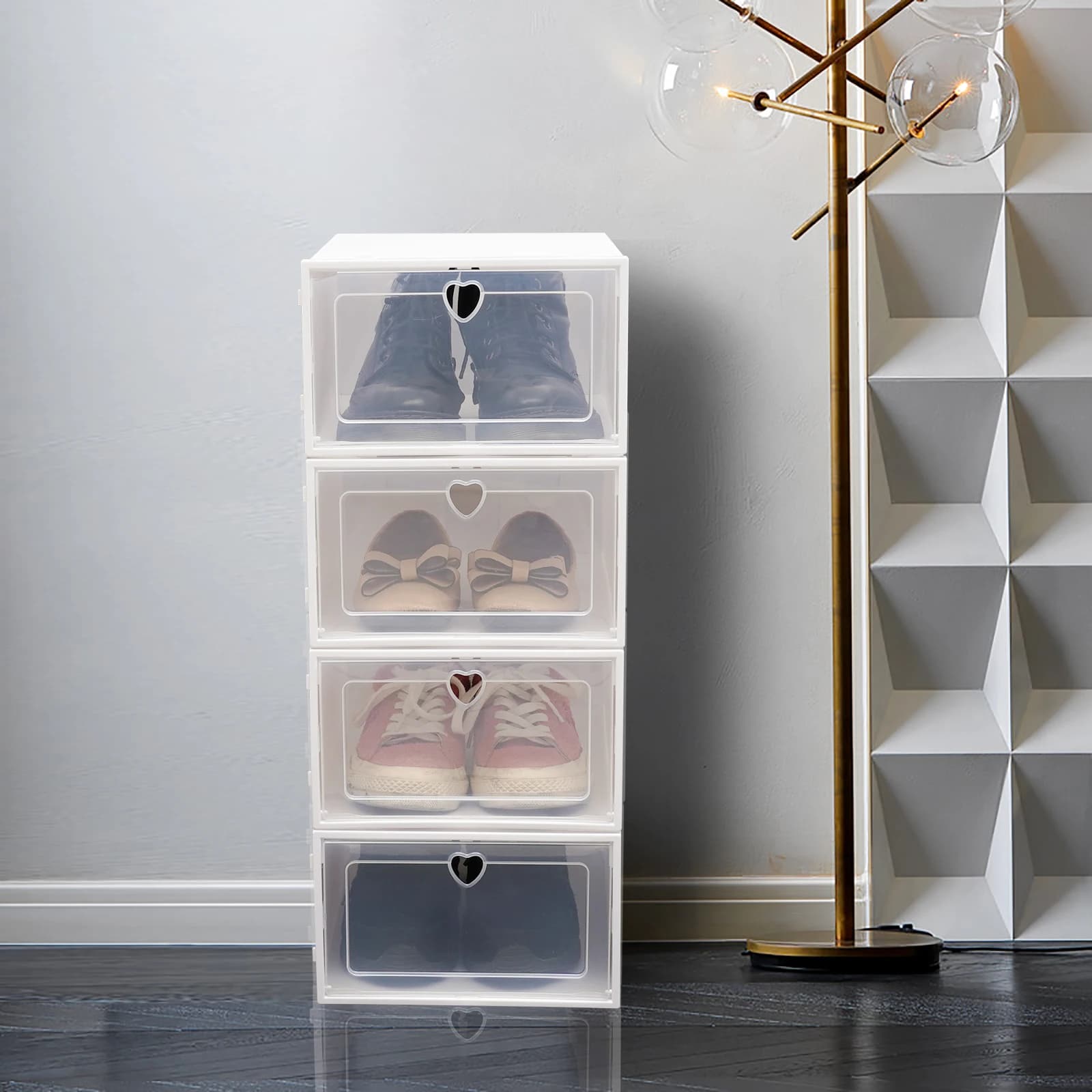 Boîtes à chaussures pliables, organisateurs de chaussures en plastique, étuis de rangement empilable