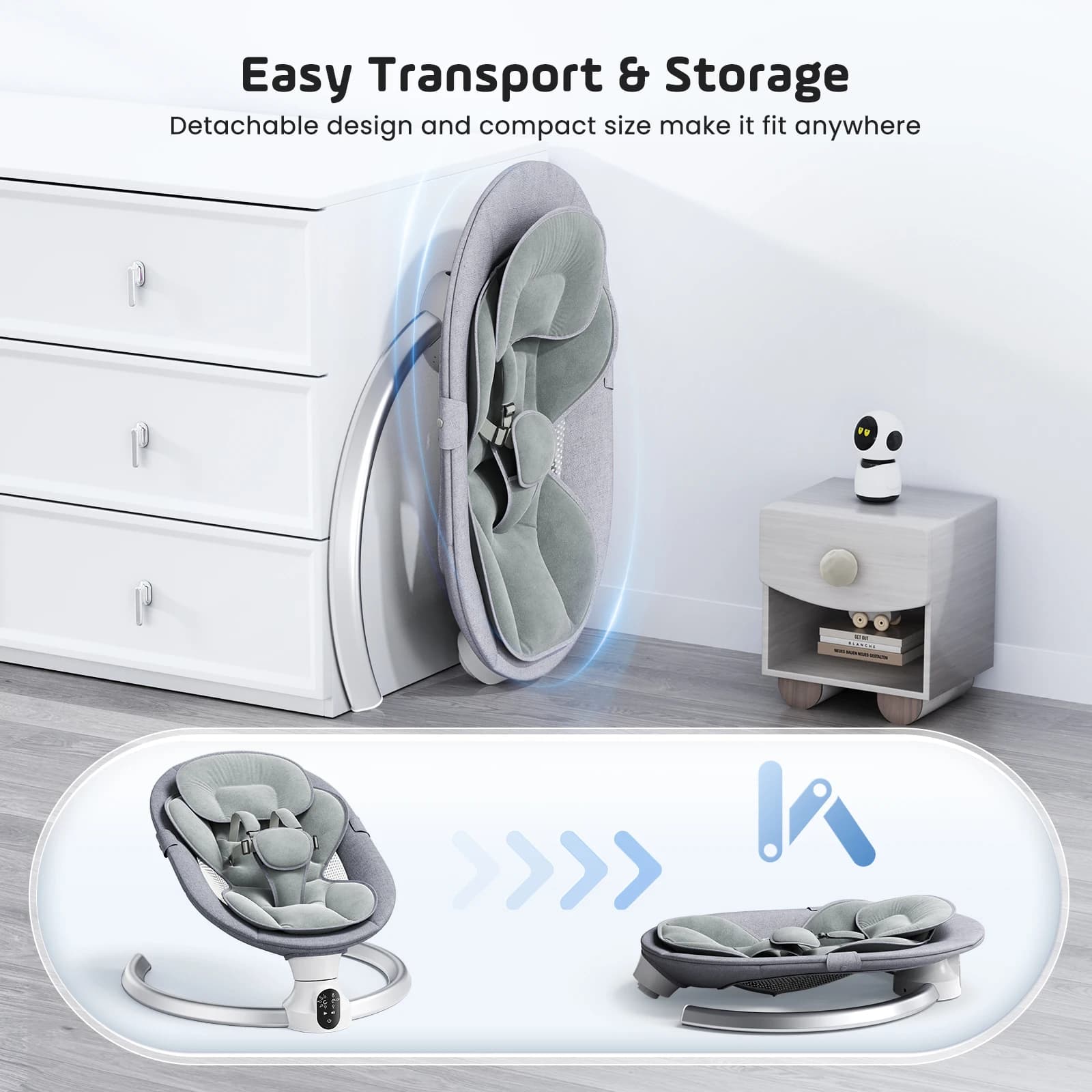 Chaise vide-bébé Bluetooth, agitateur électrique pour bébé, lave-vaisselle à 5 points, avec 5 vitess