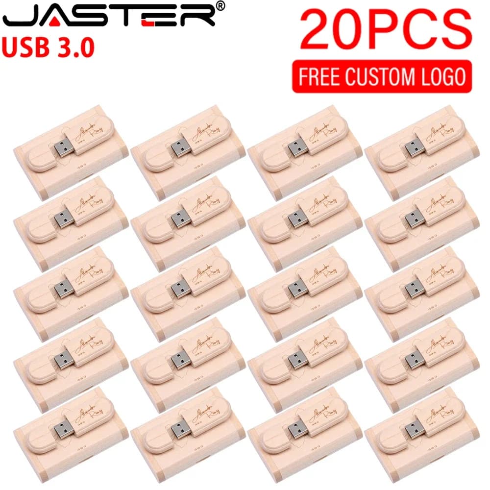 Lot de 20 clés USB 3.0 en bois, 128 go, clé USB haute vitesse, 64 go, 32 go, avec boîte, clé USB cré