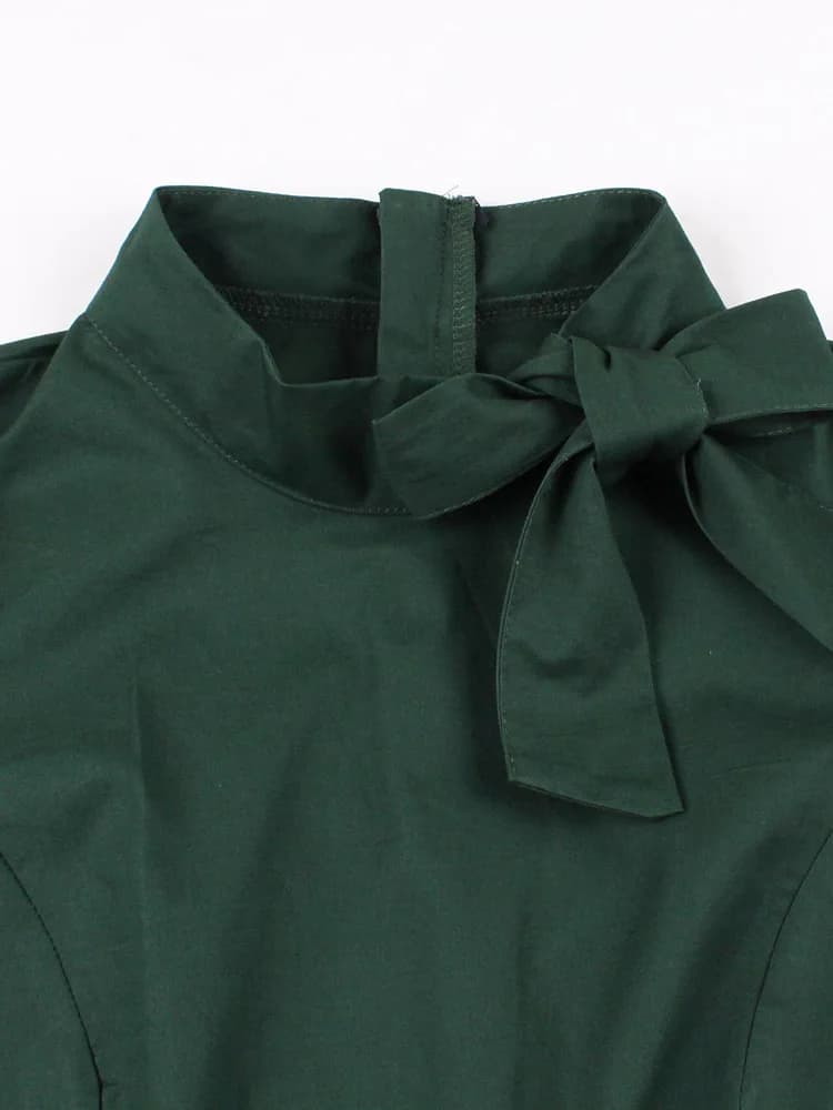 Tonval-Robe longue à col montant et manches mi-longues pour femmes, robes d'été vertes élégantes, oc