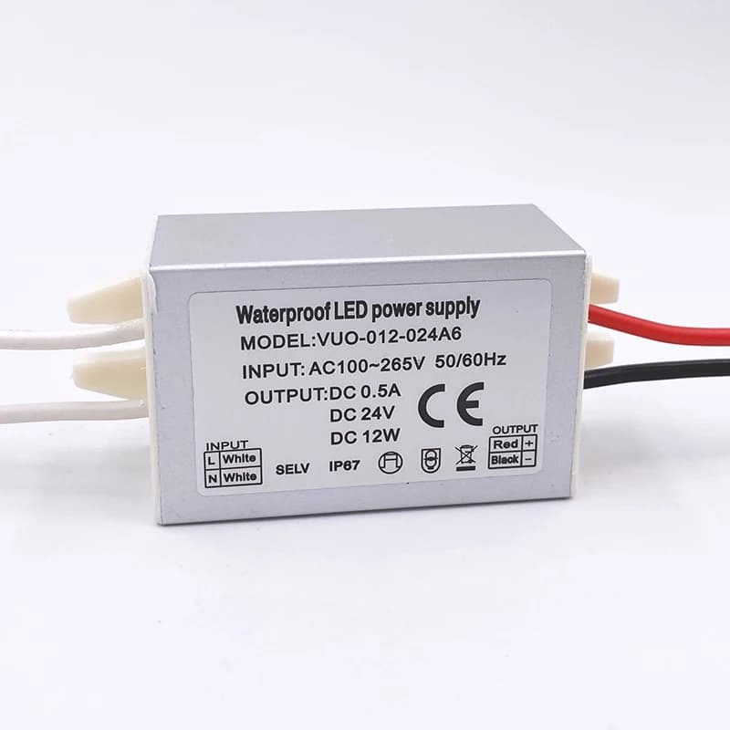 Mini régulateur de pilote LED mince AC120V 240V à DC 12V 24V IP67 12W, transformateur de lumière de 