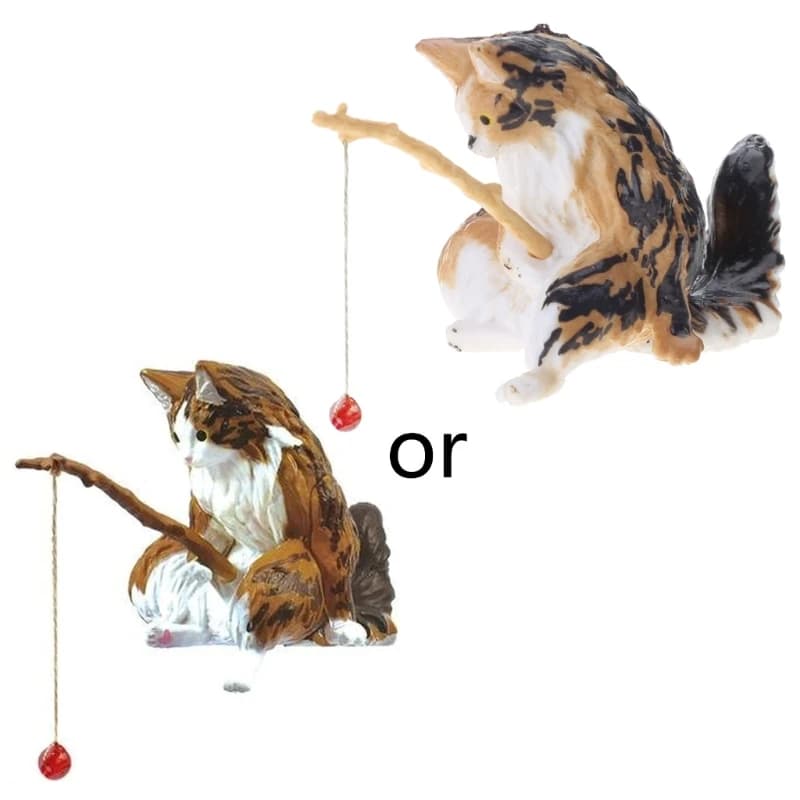 Ornements de chat de pêche, Mini Figurine en résine, aménagement paysager d'aquarium, dessin animé