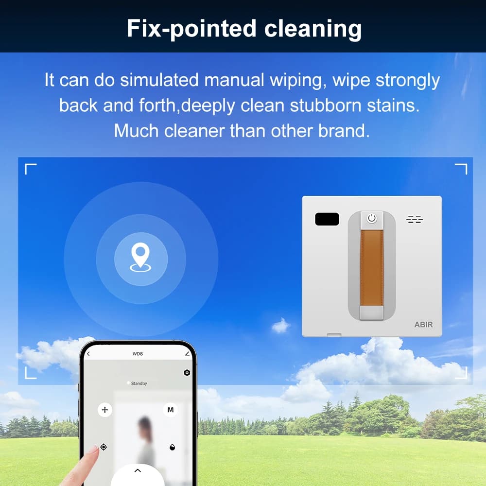 Nettoyeur de fenêtres robot ABIR WD8,Double Pulvérisation d'Eau, Mémoire Intelligente, Aspiration Pu