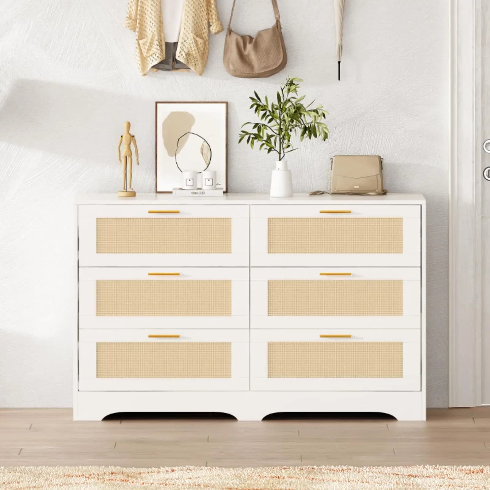 REDLIFE-Commode en rotin 47.24 "avec 6 portes, commode moderne, rangement en bois avec Golden Foy po