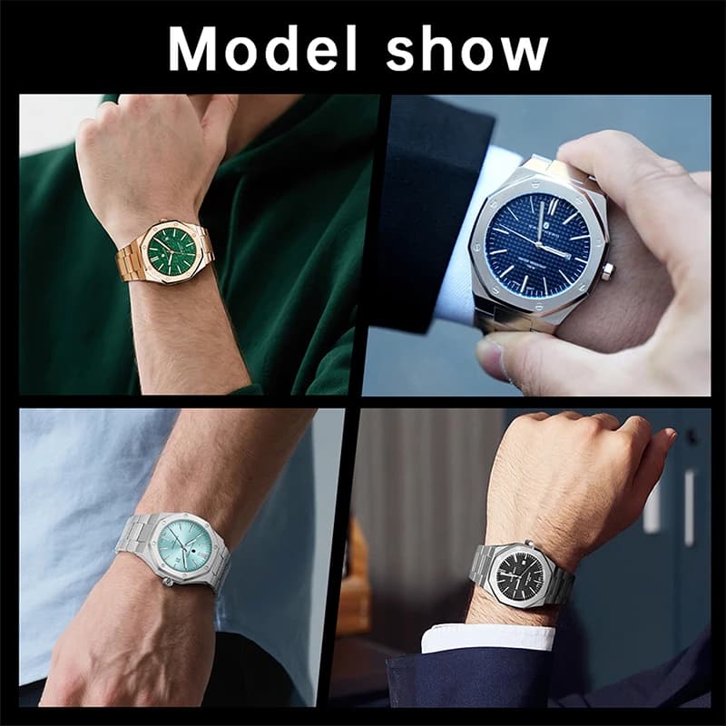 SAPPHERO montre pour hommes, bracelet en acier inoxydable, conception résistante à l'eau, calendrier
