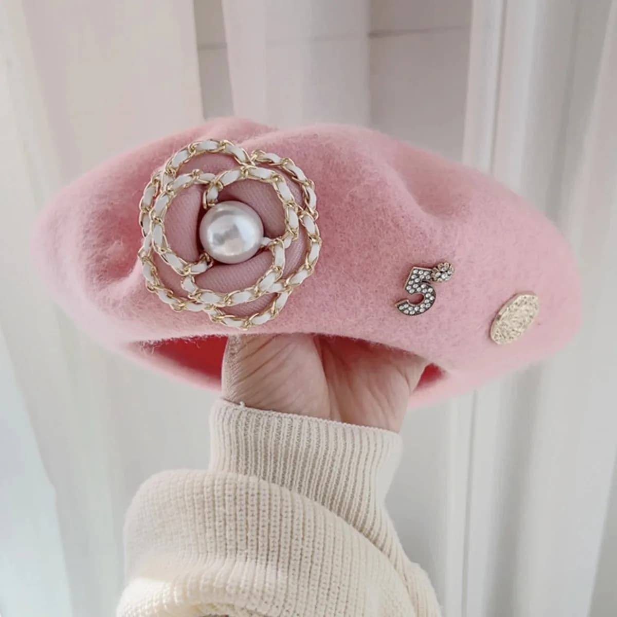 Béret en laine à fleurs pour femmes, 1 pièce, nouvelle marque, chapeau d'hiver pour femmes, bérets p