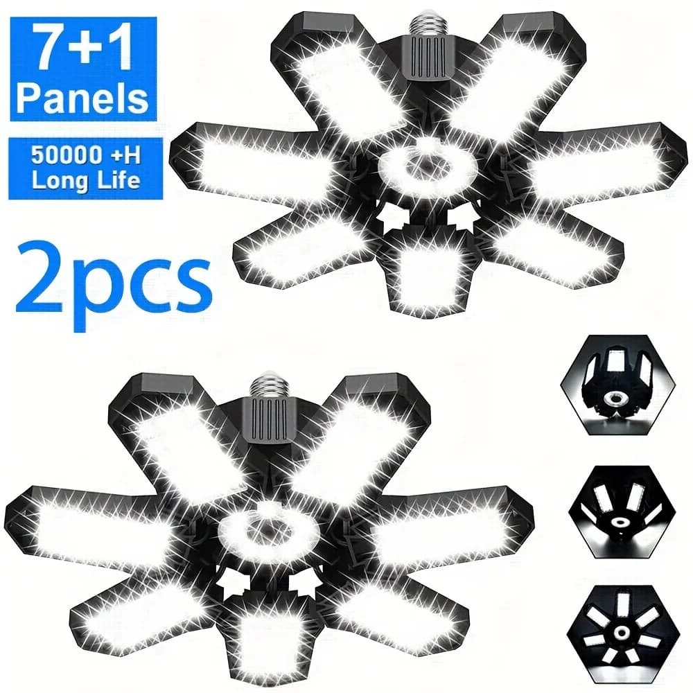 Ampoule LED de garage déformable 1/2 paquet, mini 7+1 panneaux réglables E26/E27, éclairage de plafo