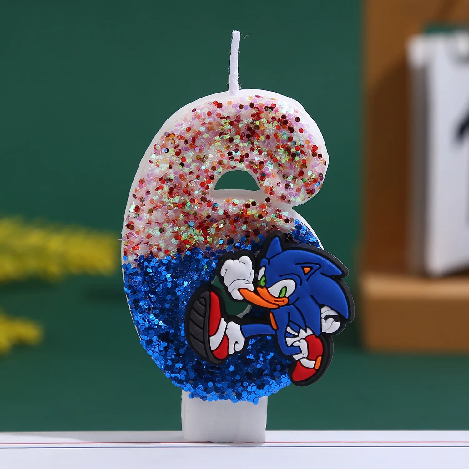 Bougie Sonices bleue 0-9 chiffres, personnage d'anniversaire pour enfant, décorations de gâteau d'an