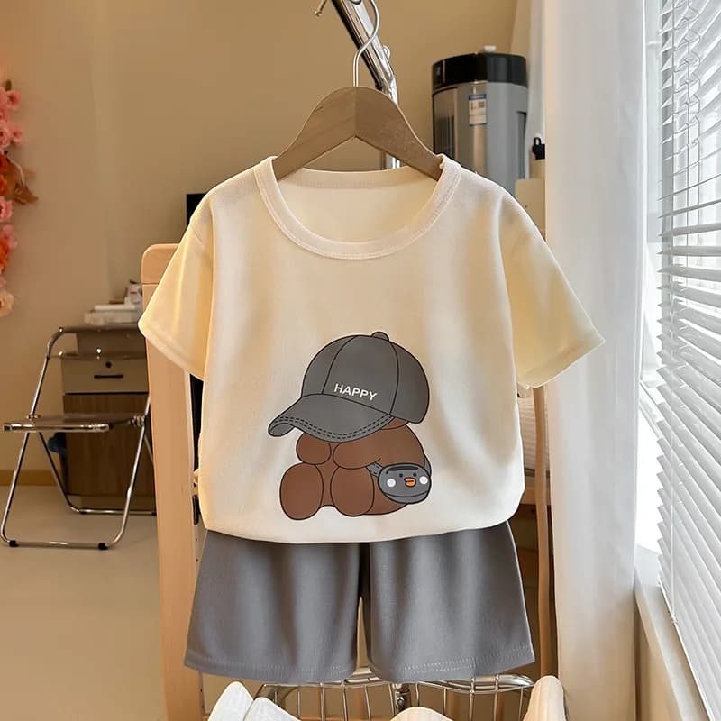 Costumes à manches courtes pour enfants, t-shirts à col rond, shorts pour documents solides, nouveau
