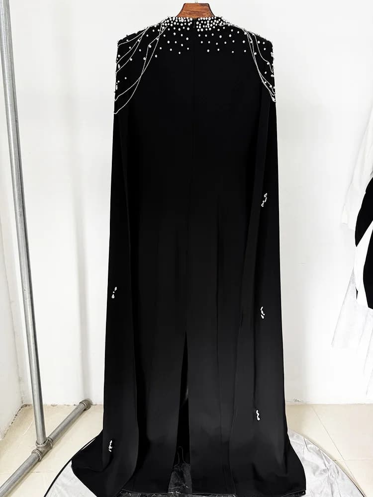 HIGH STREET Nouveauté 2026 Robe longue maxi de créateur pour femme, ornée de diamants et de chaînes,