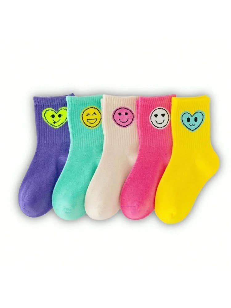 5 paires de nouvelles chaussettes pour enfants quatre saisons avec expressions de visages souriants 