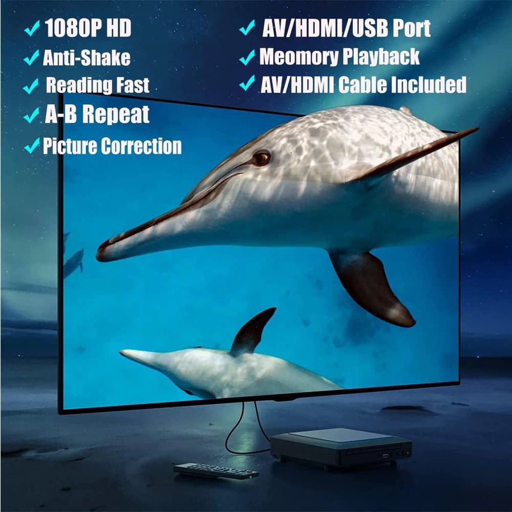 Woopker Mini lecteur DVD HD câble HDMI et RCA 1080p PAL/NTSC intégré dans toutes les zones lecteur C